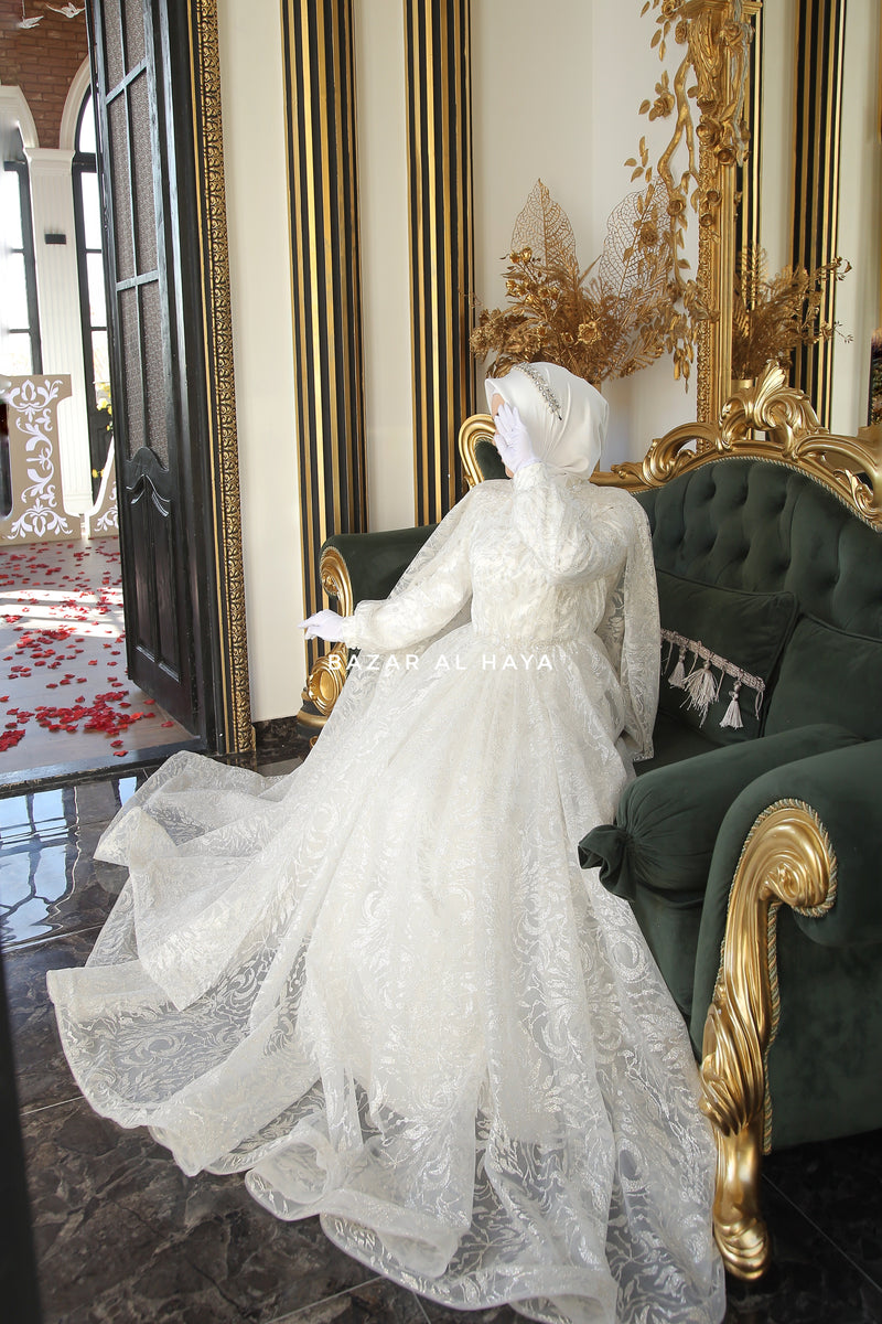 White Satin Modest Wedding Dresses with Long Sleeves - Wedding | Modest  wedding dresses, Satin wedding dress ballgown, Long sleeve wedding gowns